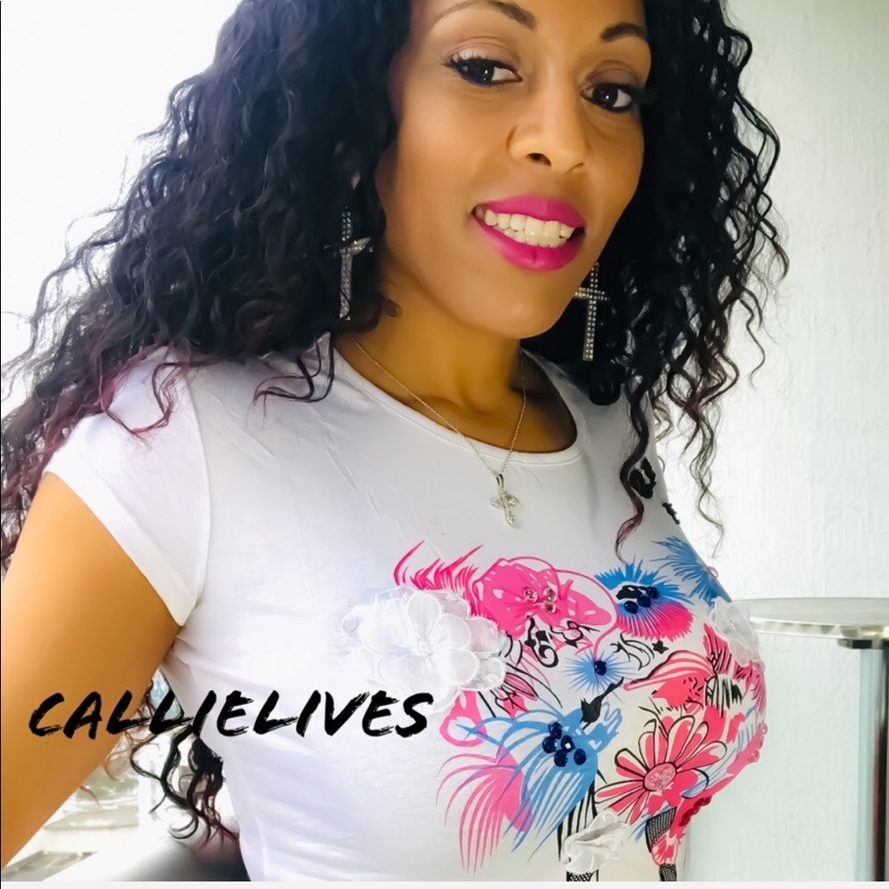 Callie Can Can: Rhinestone Embellished Floral Top - Picture 3 of 8